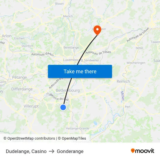 Dudelange, Casino to Gonderange map