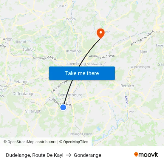 Dudelange, Route De Kayl to Gonderange map