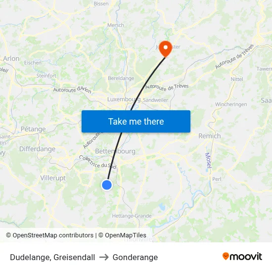 Dudelange, Greisendall to Gonderange map