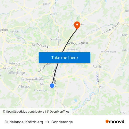 Dudelange, Kräizbierg to Gonderange map