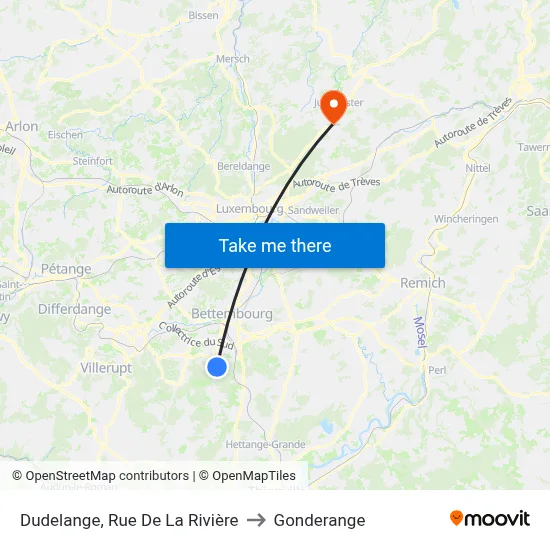 Dudelange, Rue De La Rivière to Gonderange map