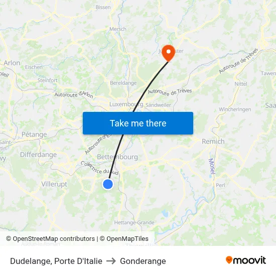 Dudelange, Porte D'Italie to Gonderange map