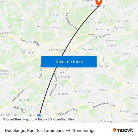 Dudelange, Rue Des Lamineurs to Gonderange map