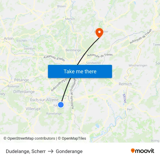 Dudelange, Scherr to Gonderange map