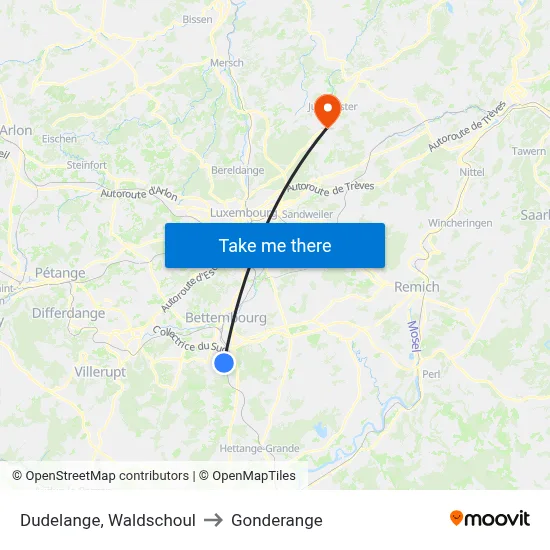 Dudelange, Waldschoul to Gonderange map