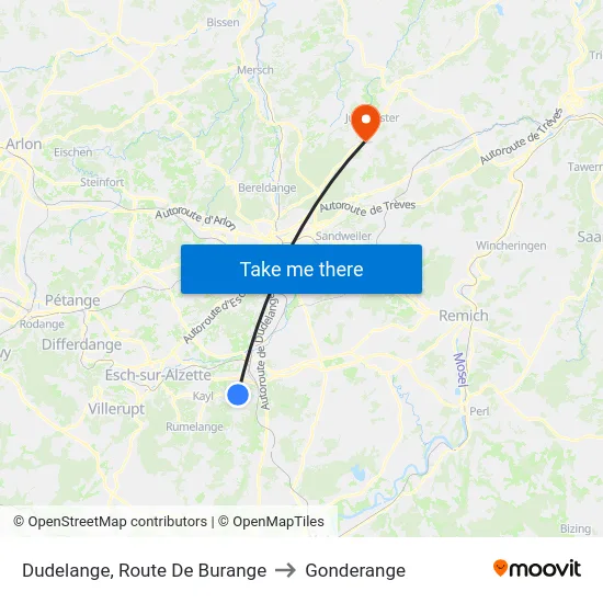 Dudelange, Route De Burange to Gonderange map