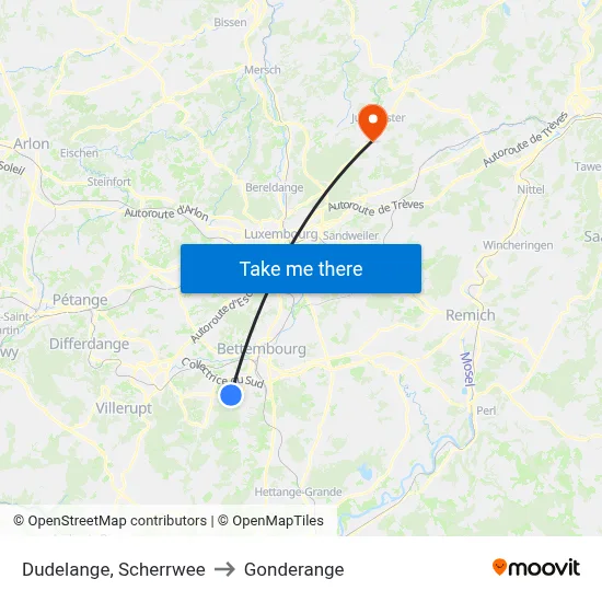 Dudelange, Scherrwee to Gonderange map