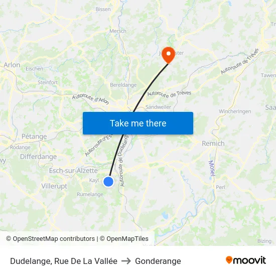 Dudelange, Rue De La Vallée to Gonderange map