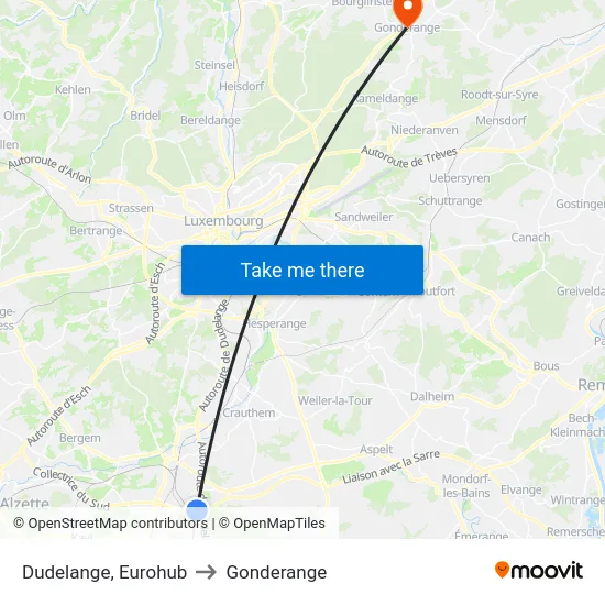 Dudelange, Eurohub to Gonderange map