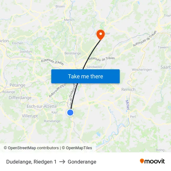 Dudelange, Riedgen 1 to Gonderange map