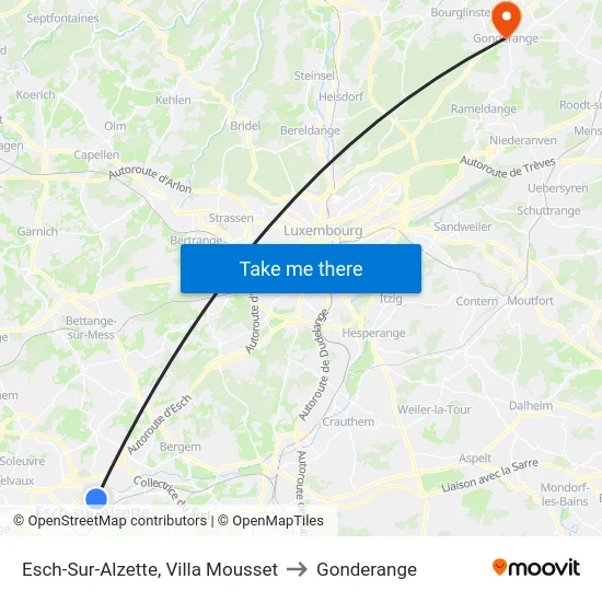 Esch-Sur-Alzette, Villa Mousset to Gonderange map