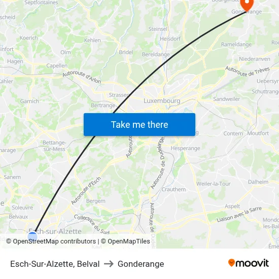 Esch-Sur-Alzette, Belval to Gonderange map