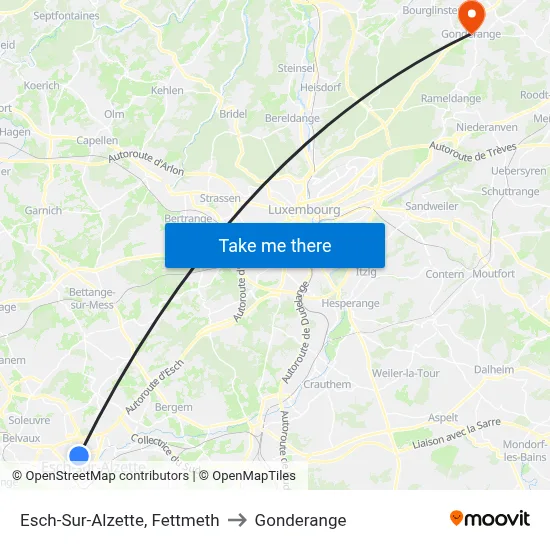 Esch-Sur-Alzette, Fettmeth to Gonderange map