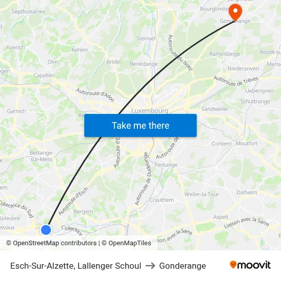 Esch-Sur-Alzette, Lallenger Schoul to Gonderange map