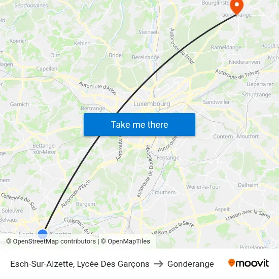 Esch-Sur-Alzette, Lycée Des Garçons to Gonderange map