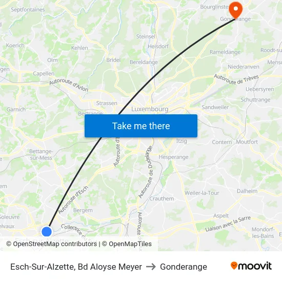 Esch-Sur-Alzette, Bd Aloyse Meyer to Gonderange map