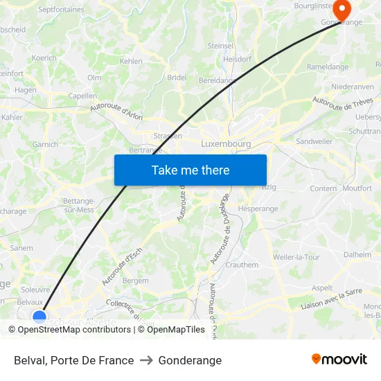 Belval, Porte De France to Gonderange map