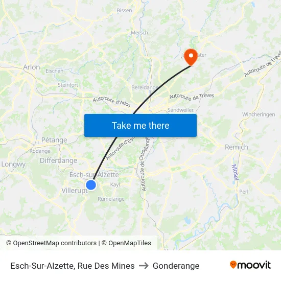 Esch-Sur-Alzette, Rue Des Mines to Gonderange map