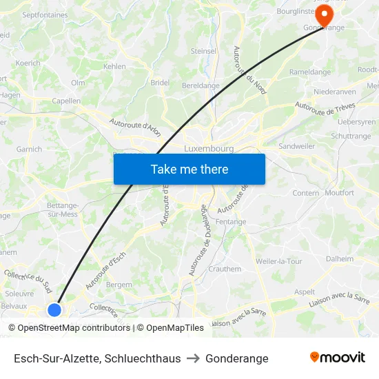 Esch-Sur-Alzette, Schluechthaus to Gonderange map