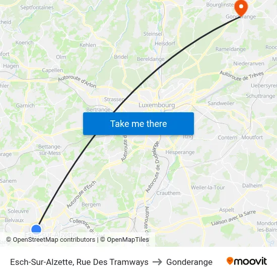 Esch-Sur-Alzette, Rue Des Tramways to Gonderange map