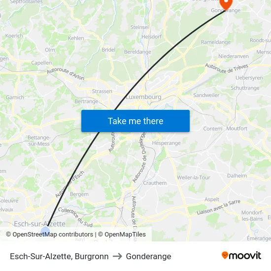 Esch-Sur-Alzette, Burgronn to Gonderange map
