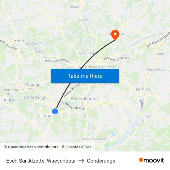 Esch-Sur-Alzette, Waeschbour to Gonderange map