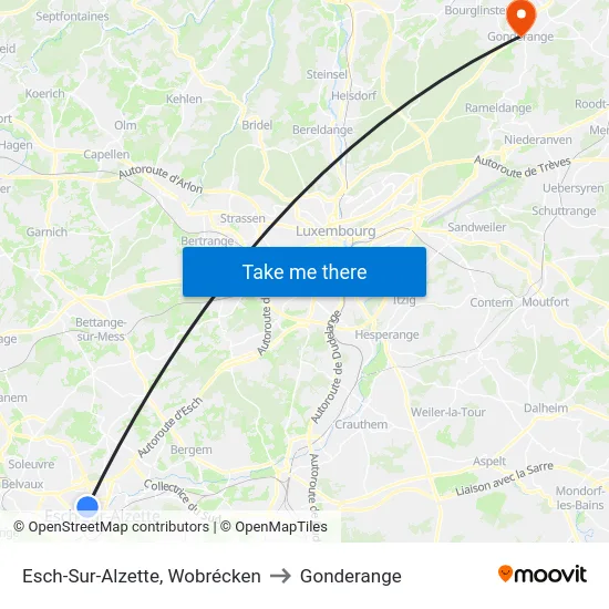 Esch-Sur-Alzette, Wobrécken to Gonderange map