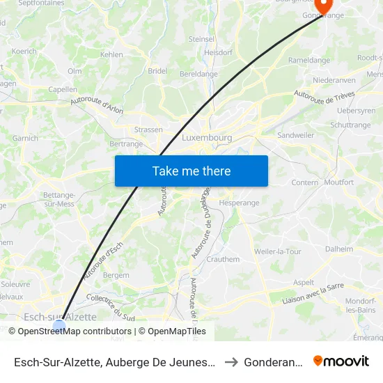 Esch-Sur-Alzette, Auberge De Jeunesse to Gonderange map