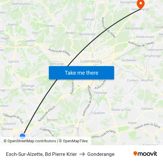 Esch-Sur-Alzette, Bd Pierre Krier to Gonderange map