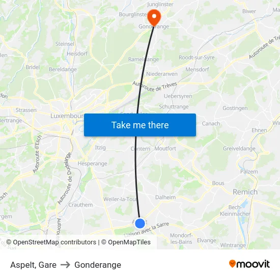 Aspelt, Gare to Gonderange map