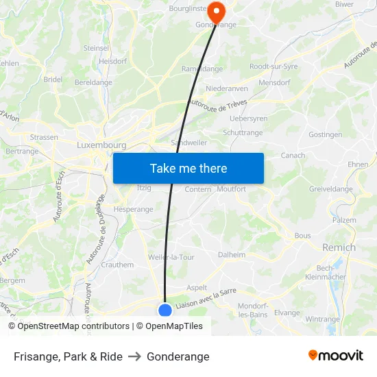 Frisange, Park & Ride to Gonderange map