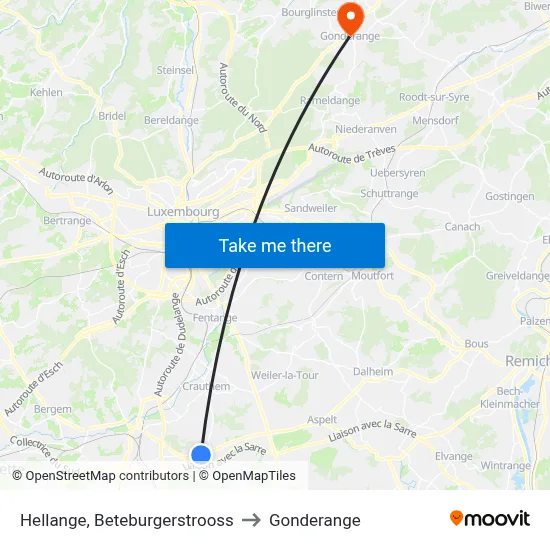 Hellange, Beteburgerstrooss to Gonderange map