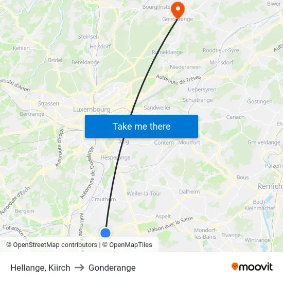 Hellange, Kiirch to Gonderange map