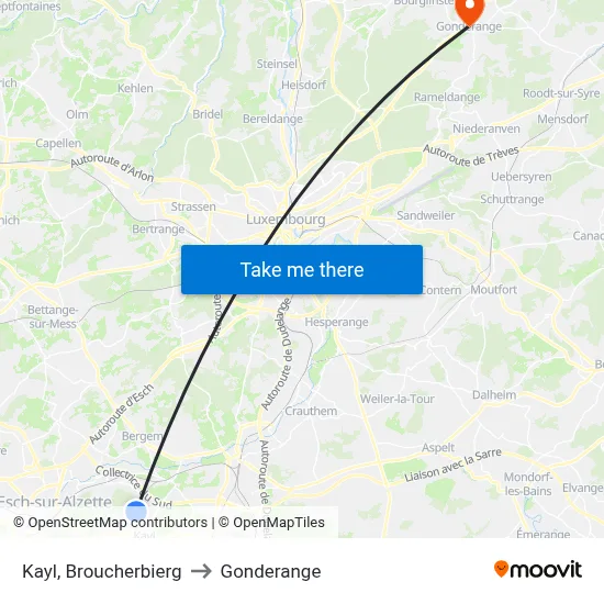 Kayl, Broucherbierg to Gonderange map