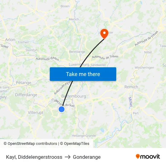 Kayl, Diddelengerstrooss to Gonderange map