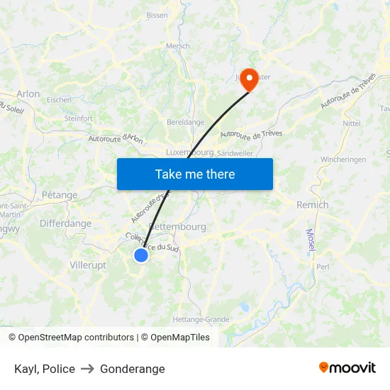 Kayl, Police to Gonderange map
