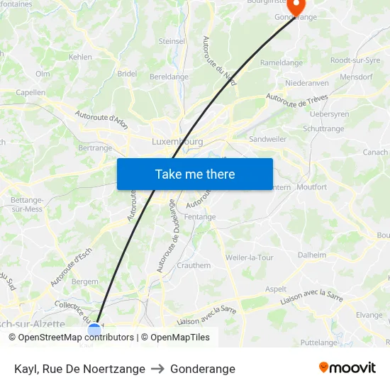 Kayl, Rue De Noertzange to Gonderange map