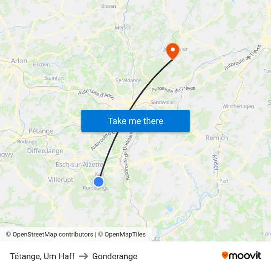 Tétange, Um Haff to Gonderange map