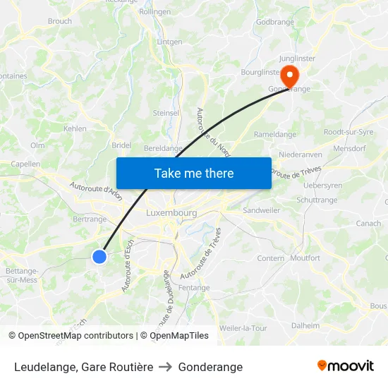 Leudelange, Gare Routière to Gonderange map