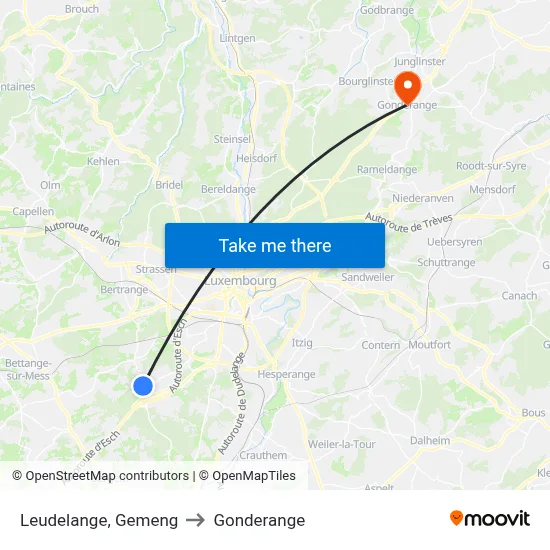 Leudelange, Gemeng to Gonderange map