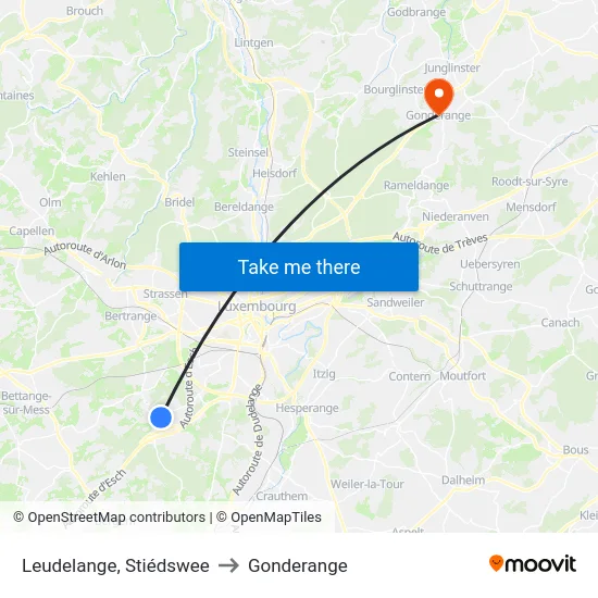Leudelange, Stiédswee to Gonderange map