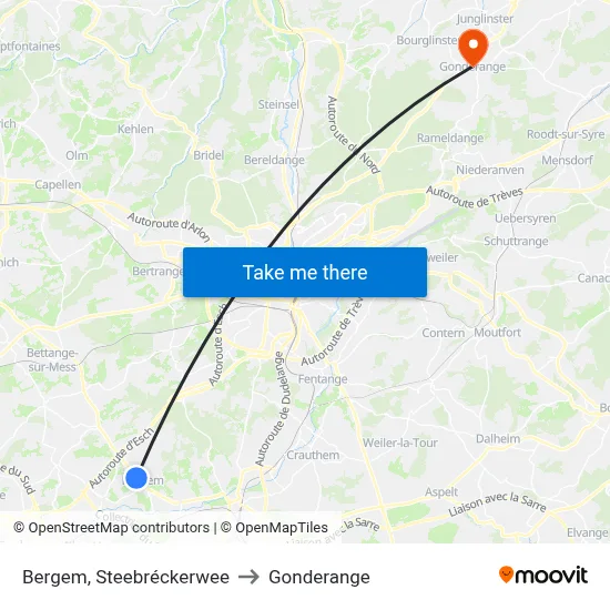 Bergem, Steebréckerwee to Gonderange map