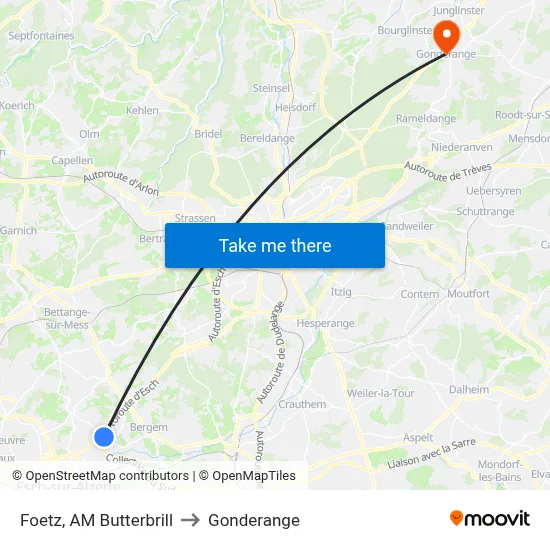 Foetz, AM Butterbrill to Gonderange map