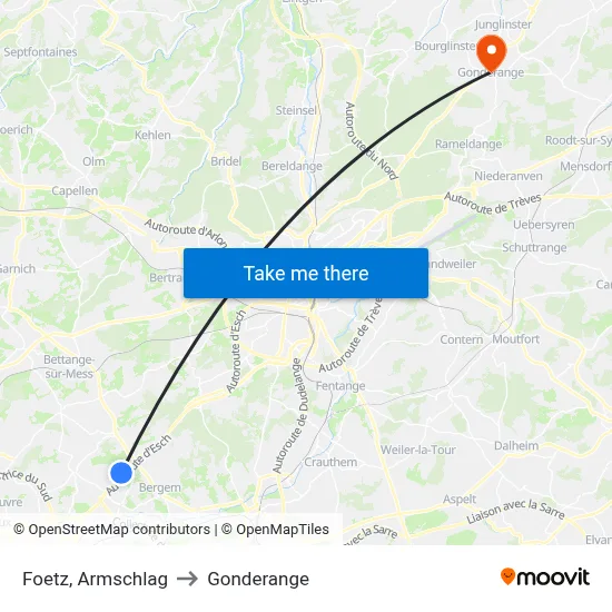 Foetz, Armschlag to Gonderange map