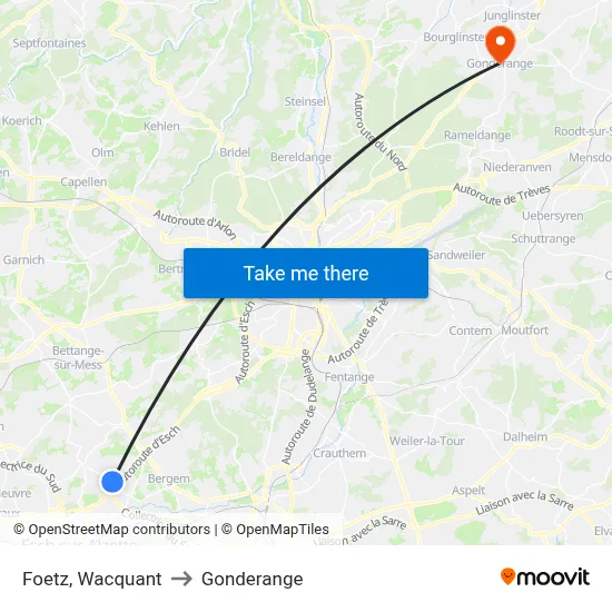 Foetz, Wacquant to Gonderange map