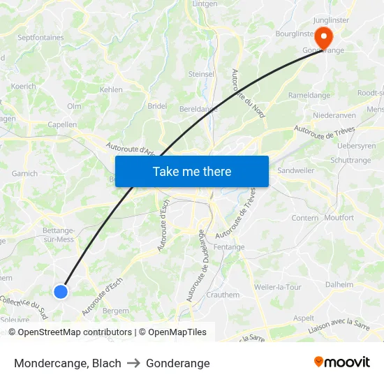 Mondercange, Blach to Gonderange map