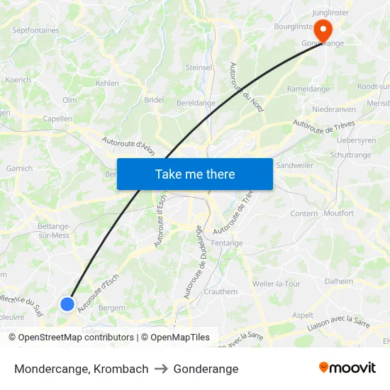 Mondercange, Krombach to Gonderange map