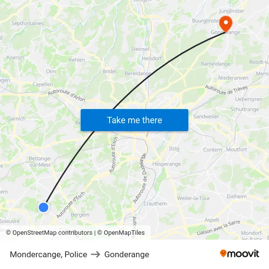 Mondercange, Police to Gonderange map