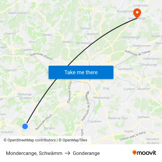 Mondercange, Schwämm to Gonderange map