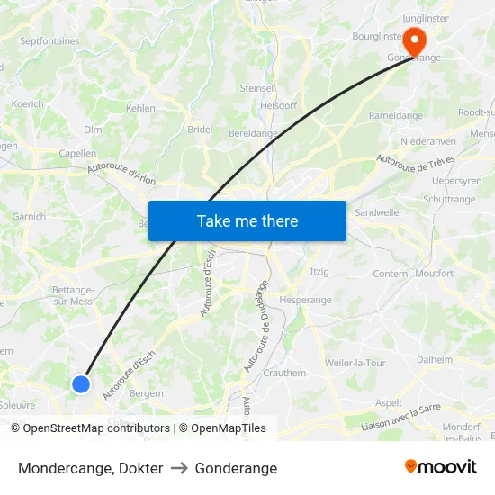 Mondercange, Dokter to Gonderange map